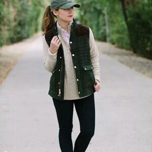 Vintage Vibe: Vineyard Vines Quilted Olive Green Hunting Vest w/ Suede Trim